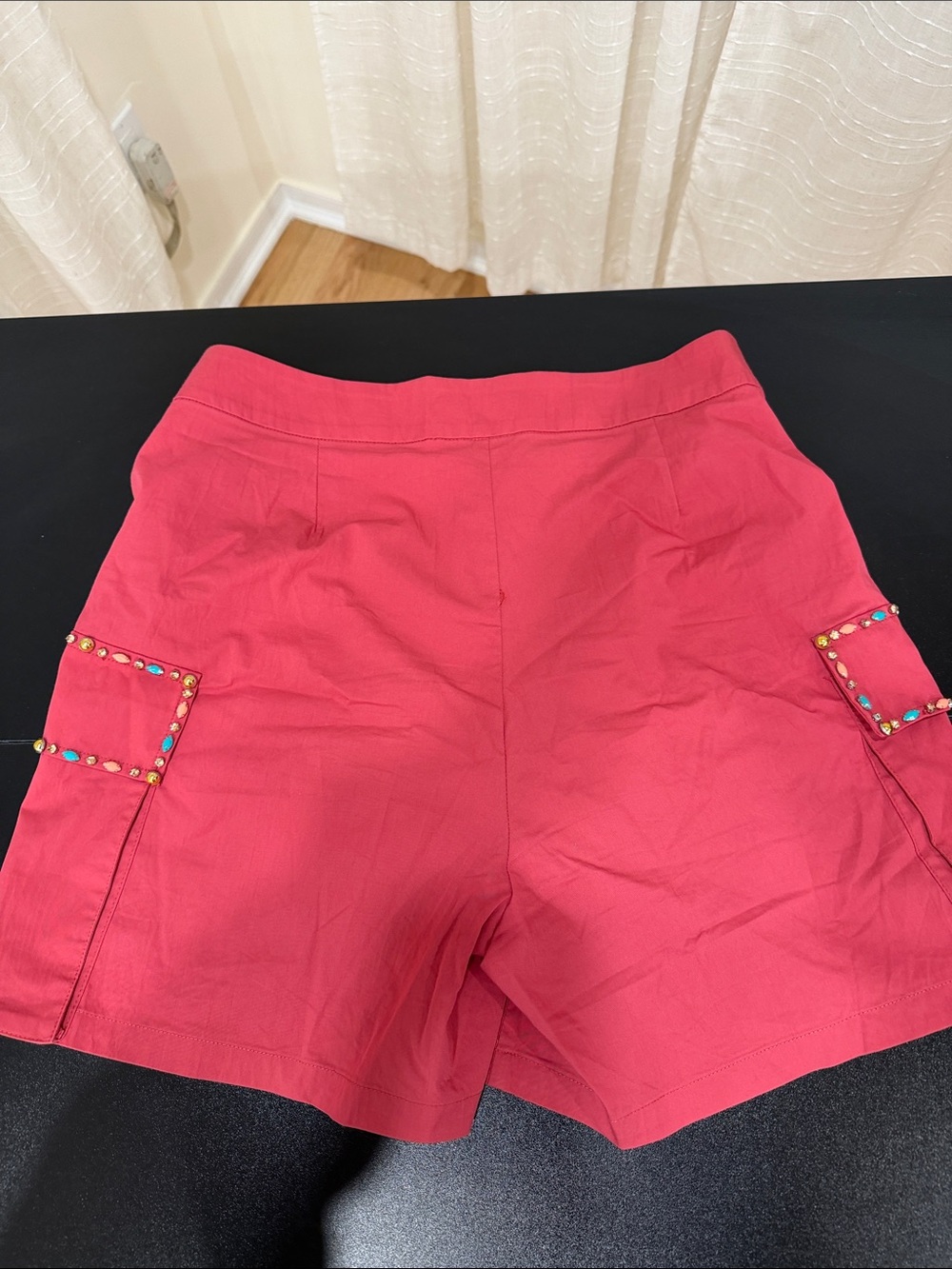 Women’s Pink Cargo Shorts with Bead Trim - Picture 6 of 7